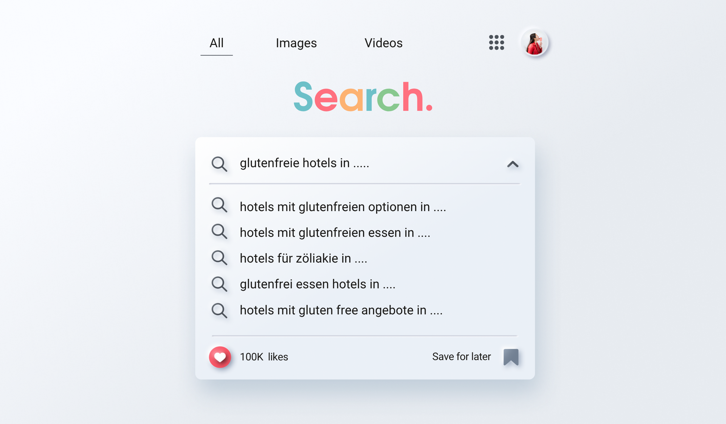Das Bild zeigt ein Suchfeld mit Keywords zum Thema Glutenfreie Hotels finden